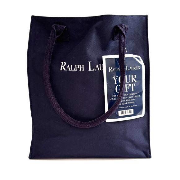 Vintage RALPH LAUREN Blue Canvas Double Handles Travel Bag Beach Tote Bag - Picture 3 of 10